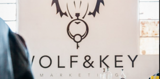 wolf and key logo wall